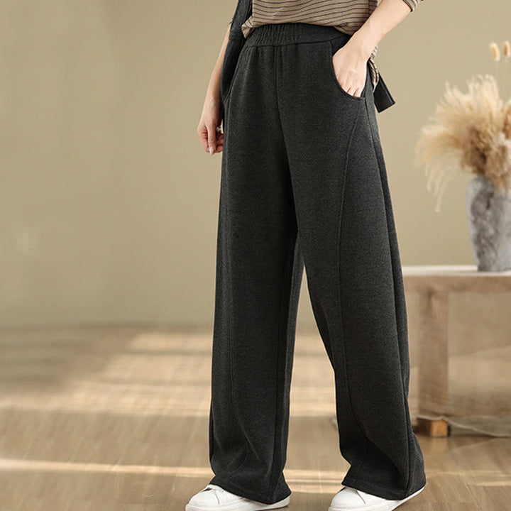 Buddha Stones Lässige, dicke Damenhose aus Polyester mit geradem Bein und Taschen - image 3