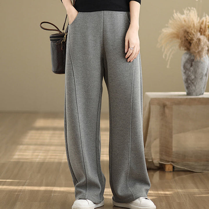 Buddha Stones Lässige, dicke Damenhose aus Polyester mit geradem Bein und Taschen - image 9