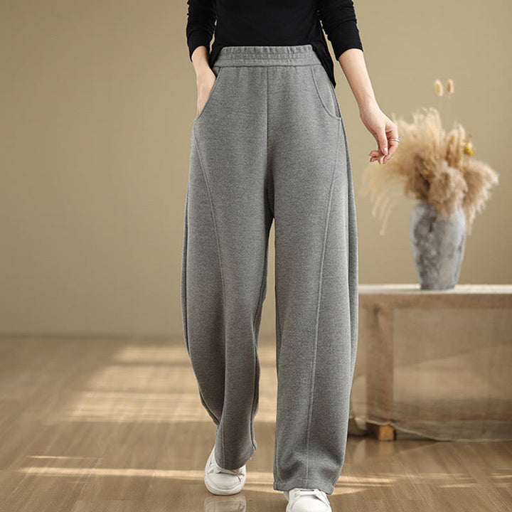 Buddha Stones Lässige, dicke Damenhose aus Polyester mit geradem Bein und Taschen - image 8