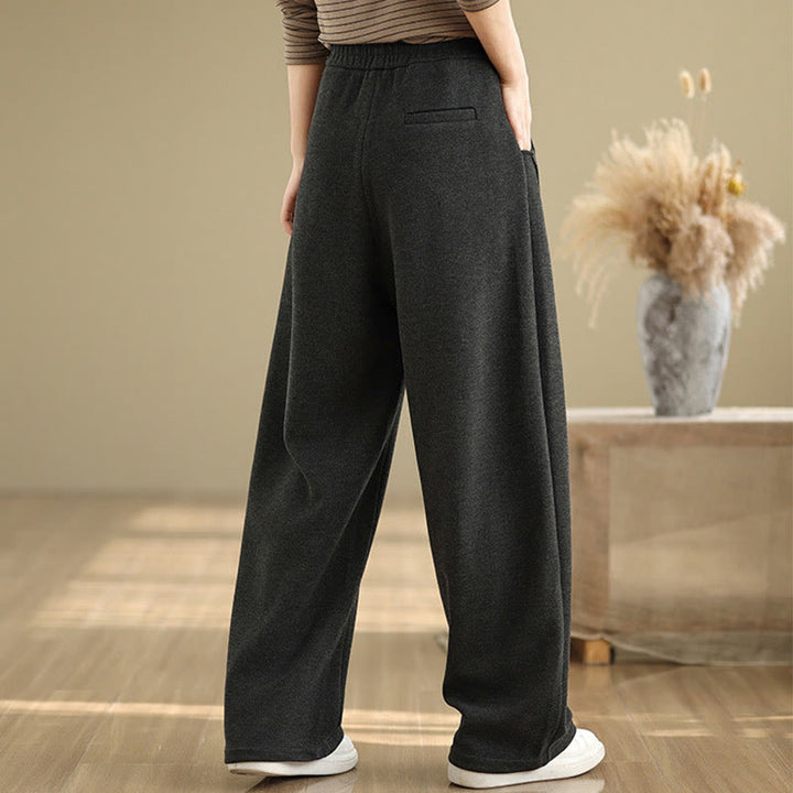 Buddha Stones Lässige, dicke Damenhose aus Polyester mit geradem Bein und Taschen - image 2