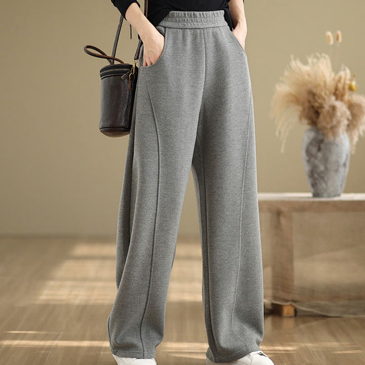 Buddha Stones Lässige, dicke Damenhose aus Polyester mit geradem Bein und Taschen - image 7