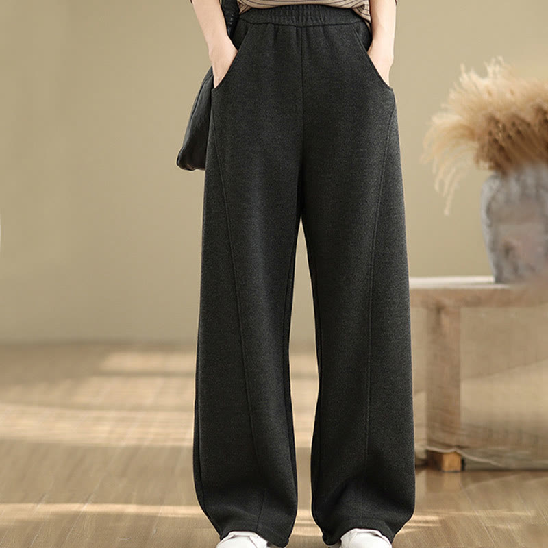 Buddha Stones Lässige, dicke Damenhose aus Polyester mit geradem Bein und Taschen - Schwarz - US8-10， UK/AU12-14，EU40-42 (2XL) - image 0
