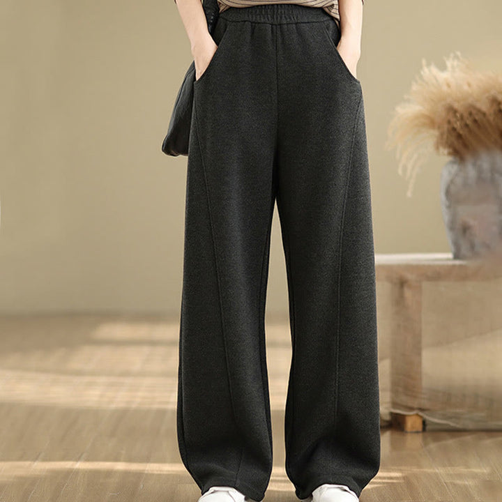 Buddha Stones Lässige, dicke Damenhose aus Polyester mit geradem Bein und Taschen - Schwarz - US8-10， UK/AU12-14，EU40-42 (2XL) - image 0