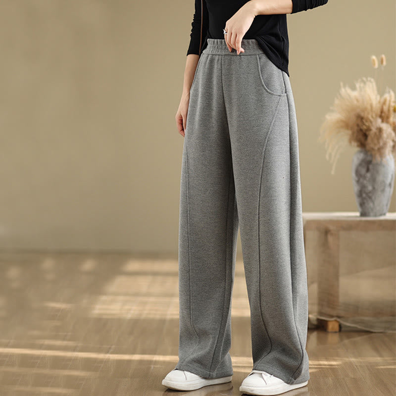 Buddha Stones Lässige, dicke Damenhose aus Polyester mit geradem Bein und Taschen - image 10
