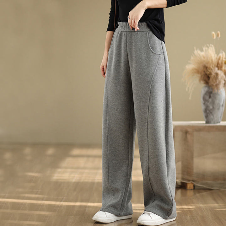 Buddha Stones Lässige, dicke Damenhose aus Polyester mit geradem Bein und Taschen - image 10