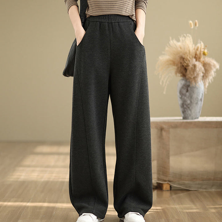 Buddha Stones Lässige, dicke Damenhose aus Polyester mit geradem Bein und Taschen - image 4