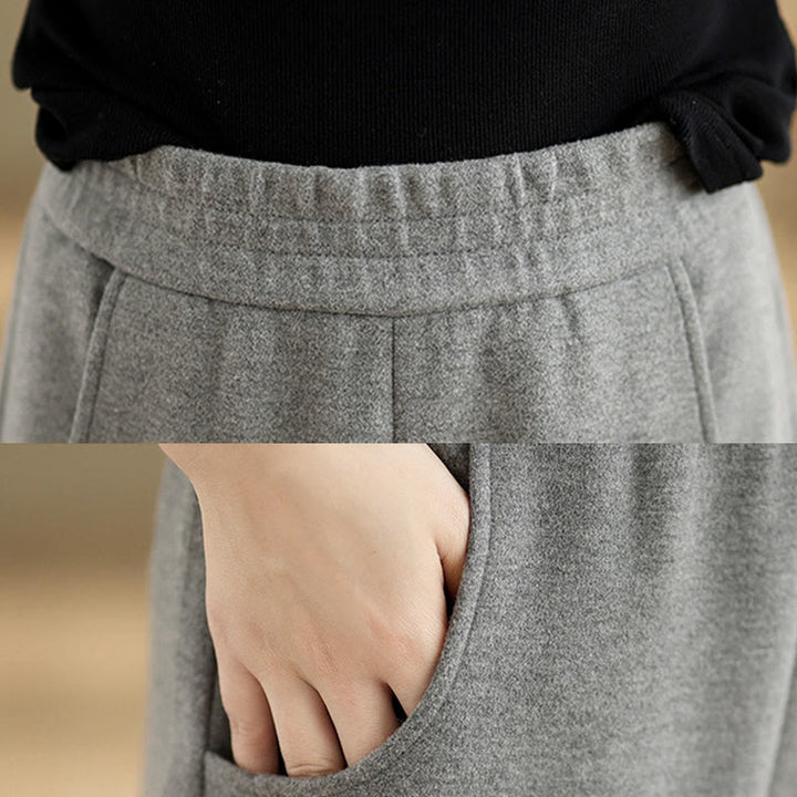 Buddha Stones Lässige, dicke Damenhose aus Polyester mit geradem Bein und Taschen - image 12