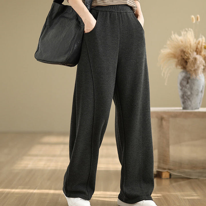 Buddha Stones Lässige, dicke Damenhose aus Polyester mit geradem Bein und Taschen - image 5