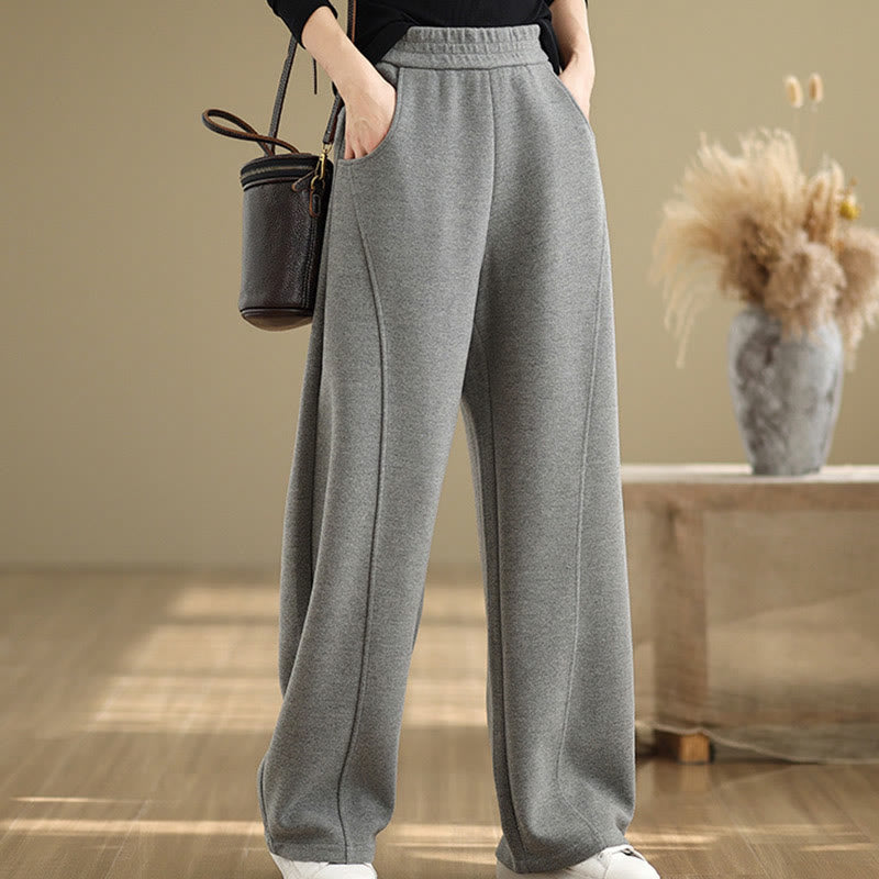 Buddha Stones Lässige, dicke Damenhose aus Polyester mit geradem Bein und Taschen - image 7