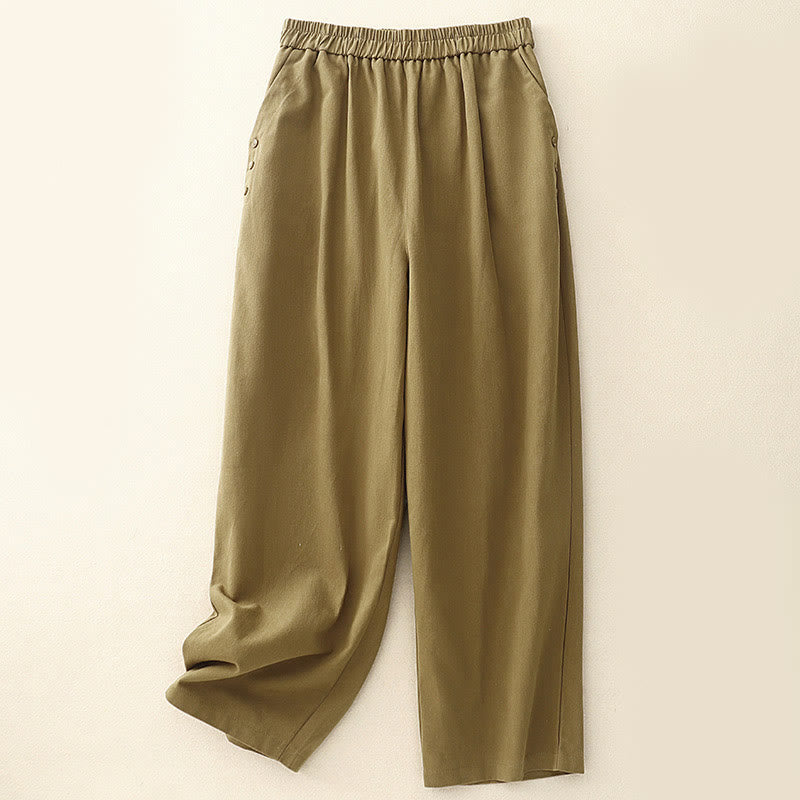 Buddha Stones Lässige Druckknöpfe Damenhose aus Baumwolle und Polyester mit Taschen - Goldrute - US8-10， UK/AU12-14，EU40-42 (2XL) - image 0