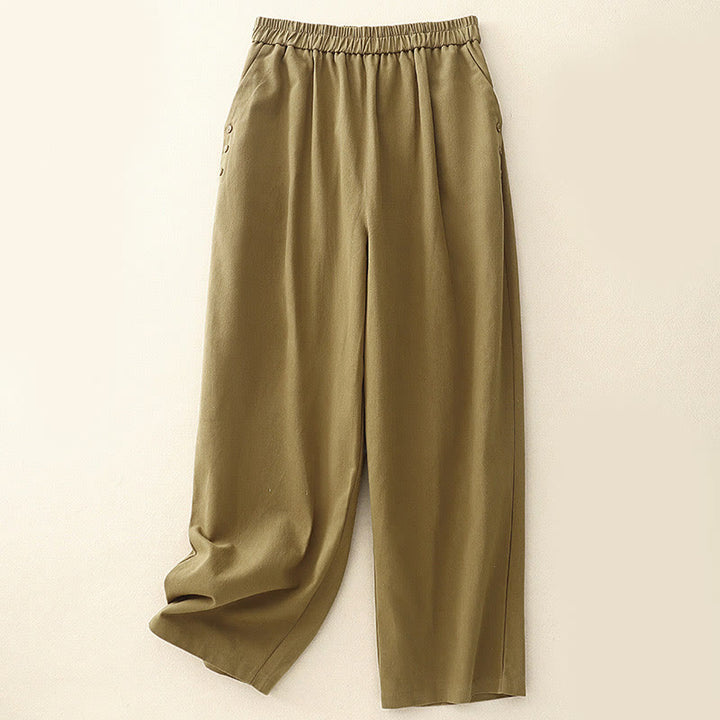 Buddha Stones Lässige Druckknöpfe Damenhose aus Baumwolle und Polyester mit Taschen - Goldrute - US8-10， UK/AU12-14，EU40-42 (2XL) - image 0
