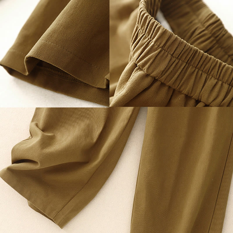 Buddha Stones Lässige Druckknöpfe Damenhose aus Baumwolle und Polyester mit Taschen - image 3