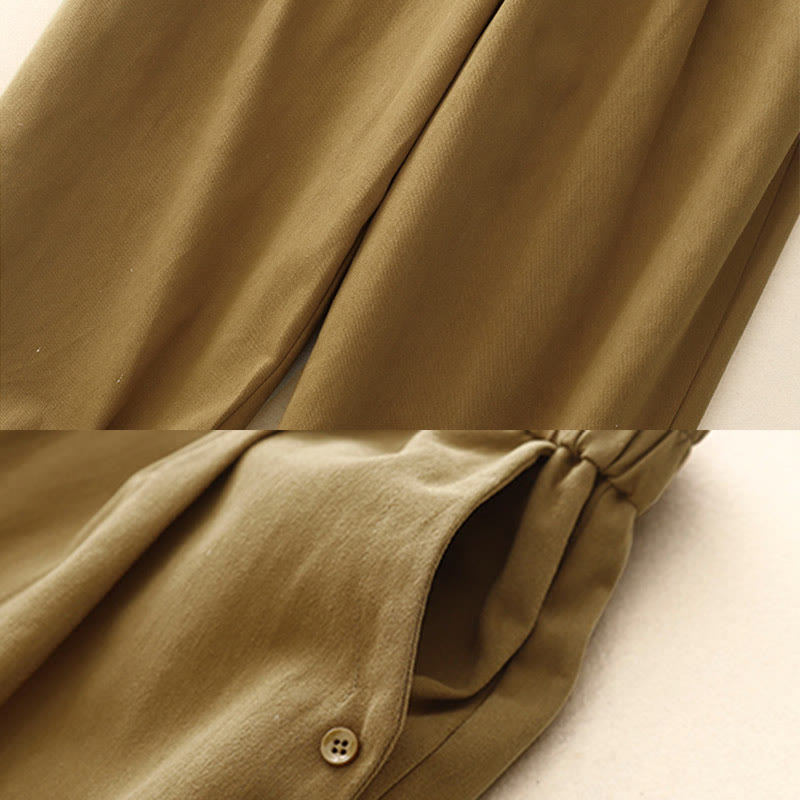 Buddha Stones Lässige Druckknöpfe Damenhose aus Baumwolle und Polyester mit Taschen - image 2