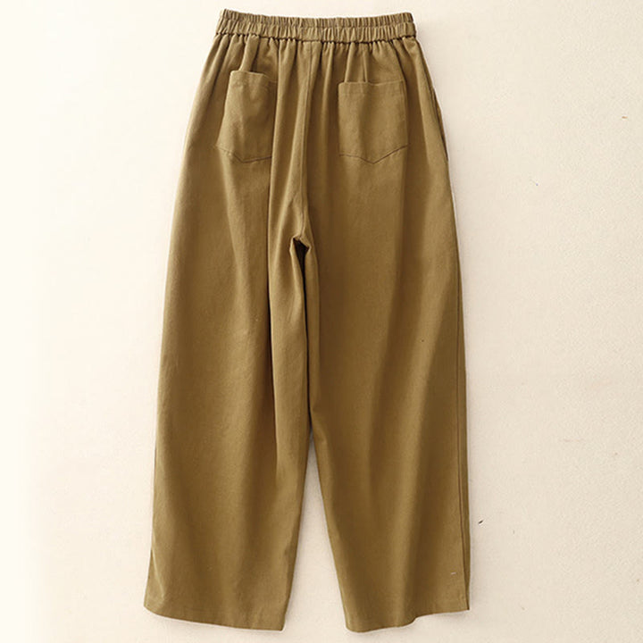 Buddha Stones Lässige Druckknöpfe Damenhose aus Baumwolle und Polyester mit Taschen - image 1