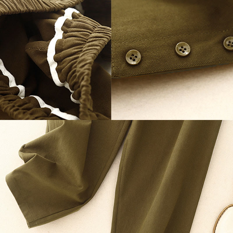 Buddha Stones Lässige Druckknöpfe Damenhose aus Baumwolle und Polyester mit Taschen - image 6