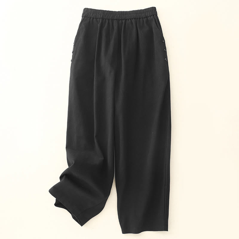 Buddha Stones Lässige Druckknöpfe Damenhose aus Baumwolle und Polyester mit Taschen - Schwarz - US8-10， UK/AU12-14，EU40-42 (2XL) - image 8