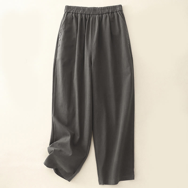 Buddha Stones Lässige Druckknöpfe Damenhose aus Baumwolle und Polyester mit Taschen - Dunkelgrau - US8-10， UK/AU12-14，EU40-42 (2XL) - image 11