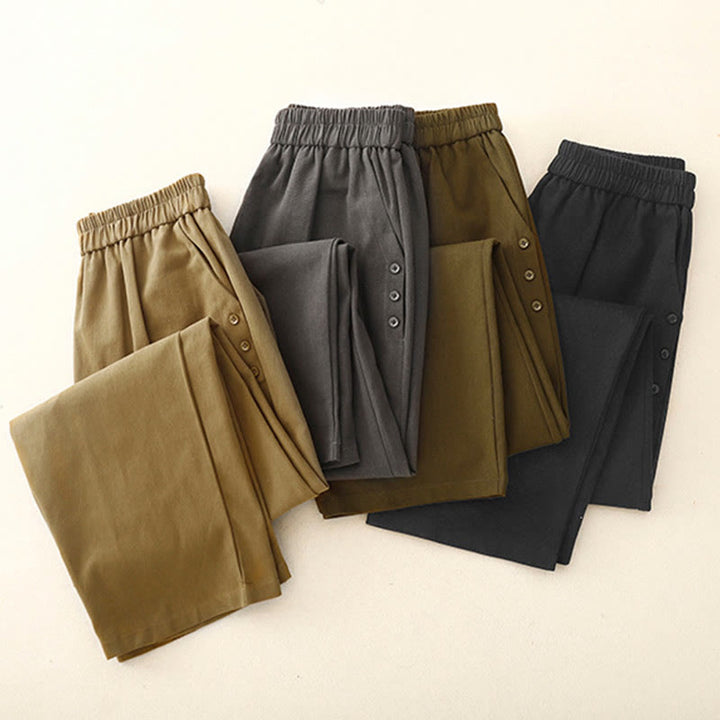 Buddha Stones Lässige Druckknöpfe Damenhose aus Baumwolle und Polyester mit Taschen - image 16