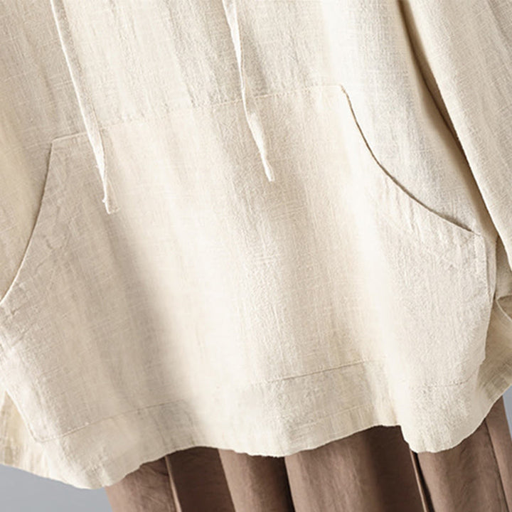 Buddha Stones Damen-Kapuzenpullover mit schlichtem Knopfdesign, Baumwolle, langärmelig, mit Taschen - image 6