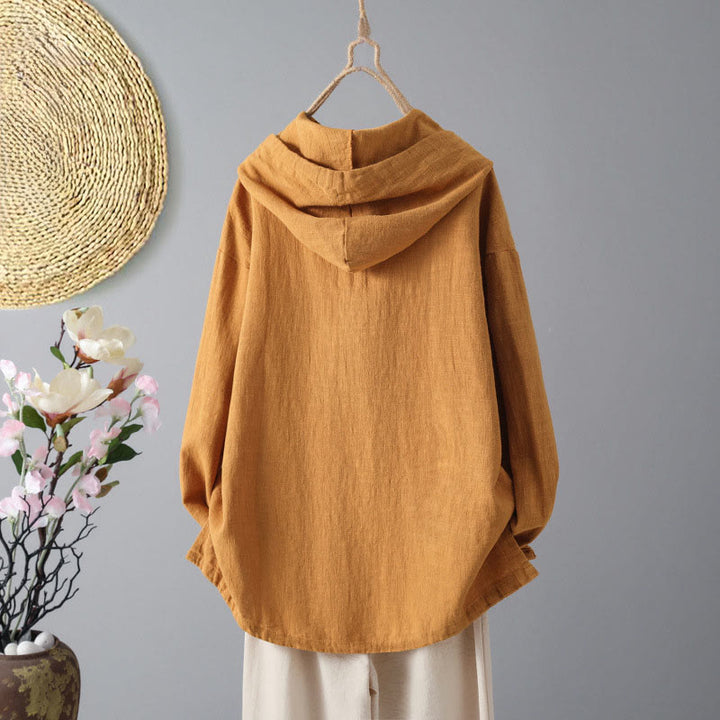 Buddha Stones Damen-Kapuzenpullover mit schlichtem Knopfdesign, Baumwolle, langärmelig, mit Taschen - image 8