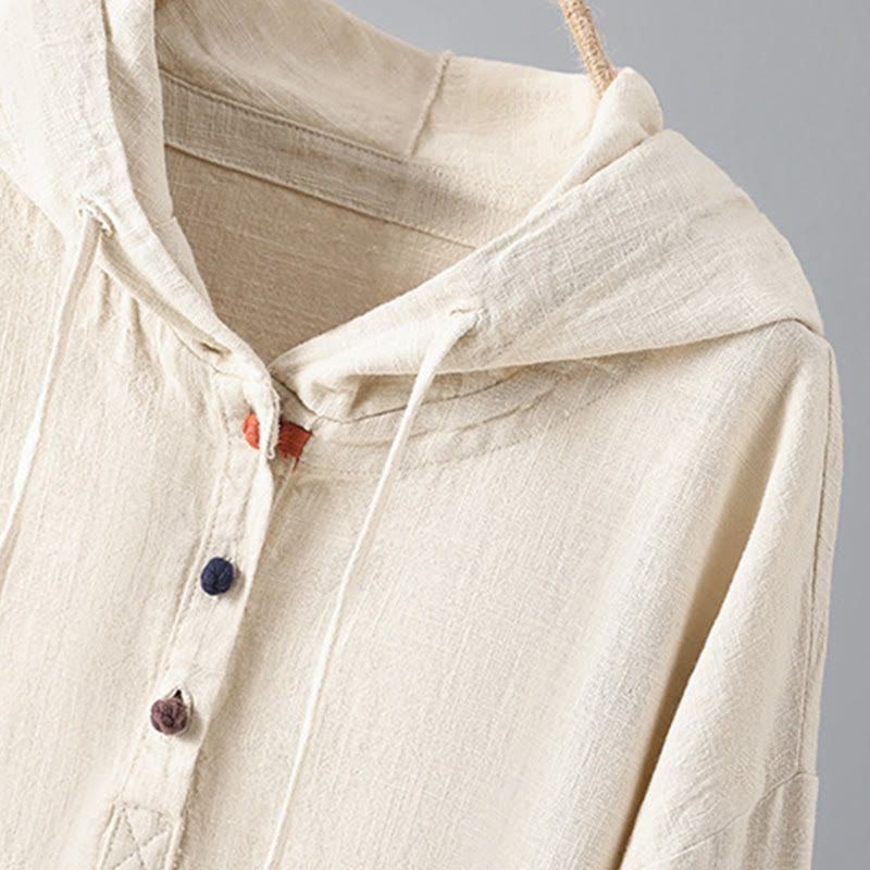 Buddha Stones Damen-Kapuzenpullover mit schlichtem Knopfdesign, Baumwolle, langärmelig, mit Taschen - image 4