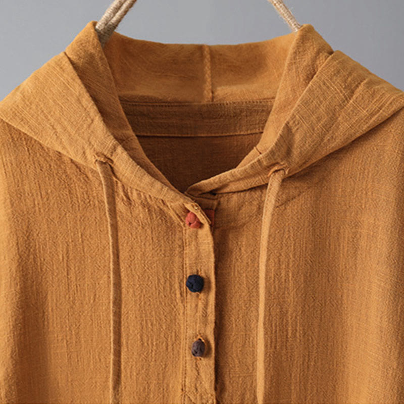 Buddha Stones Damen-Kapuzenpullover mit schlichtem Knopfdesign, Baumwolle, langärmelig, mit Taschen - image 9