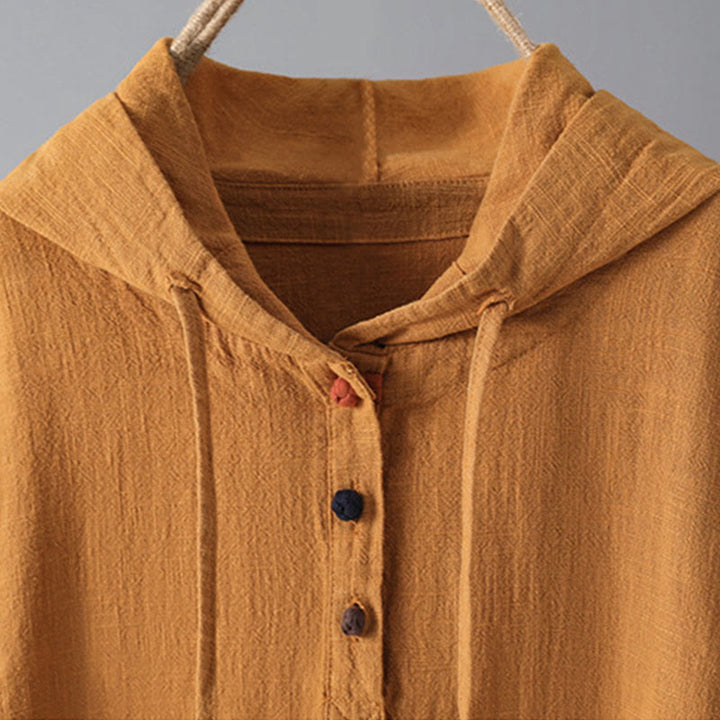 Buddha Stones Damen-Kapuzenpullover mit schlichtem Knopfdesign, Baumwolle, langärmelig, mit Taschen - image 9