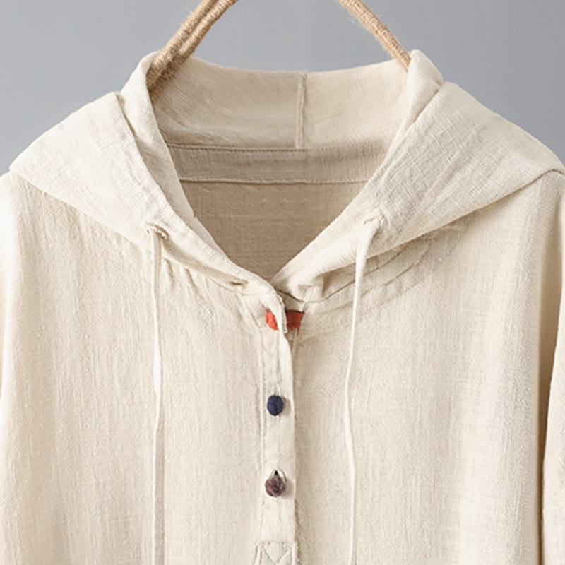 Buddha Stones Damen-Kapuzenpullover mit schlichtem Knopfdesign, Baumwolle, langärmelig, mit Taschen - image 2