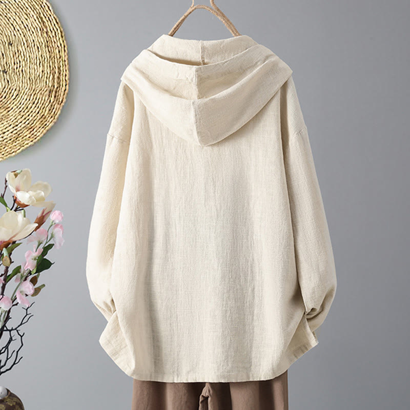 Buddha Stones Damen-Kapuzenpullover mit schlichtem Knopfdesign, Baumwolle, langärmelig, mit Taschen - image 1