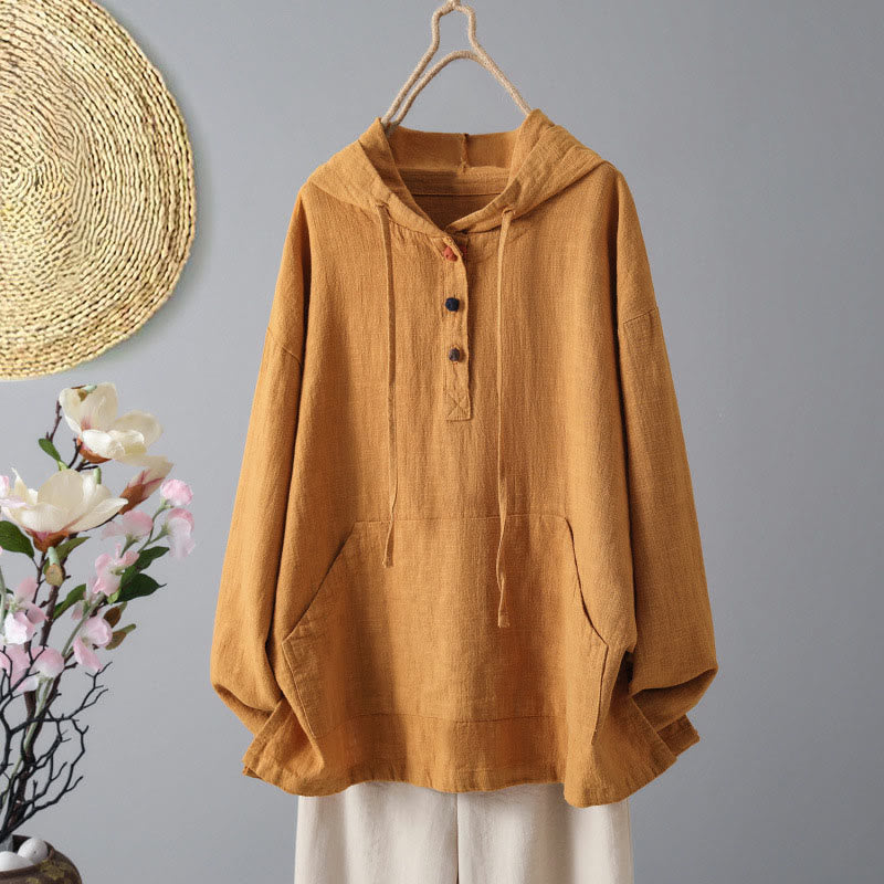 Buddha Stones Damen-Kapuzenpullover mit schlichtem Knopfdesign, Baumwolle, langärmelig, mit Taschen - DunkelOrange - US12， UK/AU16，EU44 (2XL) - image 7