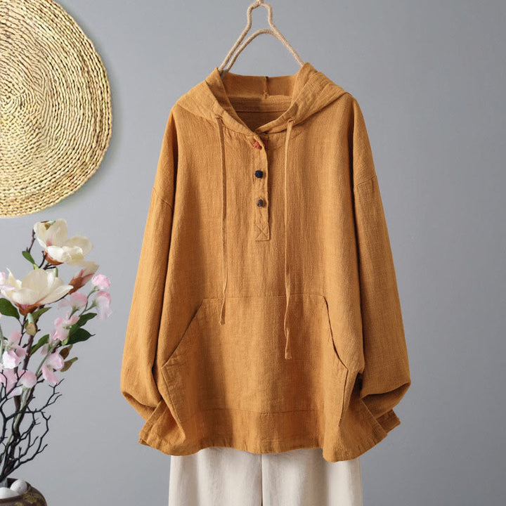 Buddha Stones Damen-Kapuzenpullover mit schlichtem Knopfdesign, Baumwolle, langärmelig, mit Taschen - DunkelOrange - US12， UK/AU16，EU44 (2XL) - image 7
