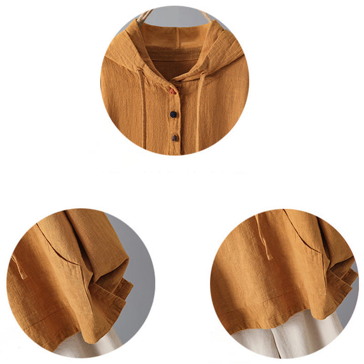 Buddha Stones Damen-Kapuzenpullover mit schlichtem Knopfdesign, Baumwolle, langärmelig, mit Taschen - image 11