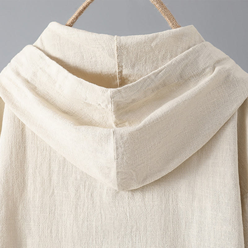 Buddha Stones Damen-Kapuzenpullover mit schlichtem Knopfdesign, Baumwolle, langärmelig, mit Taschen - image 3