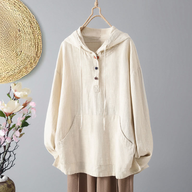 Buddha Stones Damen-Kapuzenpullover mit schlichtem Knopfdesign, Baumwolle, langärmelig, mit Taschen - Beige - US12， UK/AU16，EU44 (2XL) - image 0