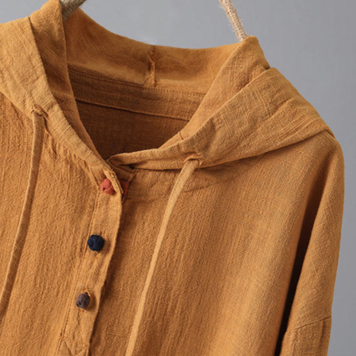 Buddha Stones Damen-Kapuzenpullover mit schlichtem Knopfdesign, Baumwolle, langärmelig, mit Taschen - image 10