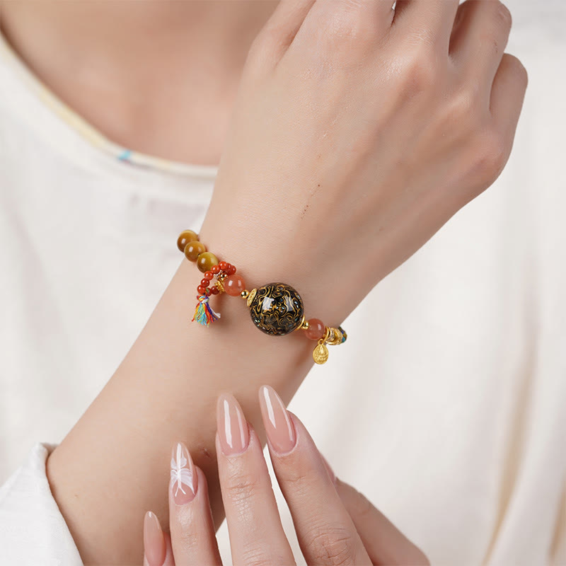 Buddha Stones Tibetische Lackperle Handgewebtes Tigerauge-Stein-Schutzarmband - image 9