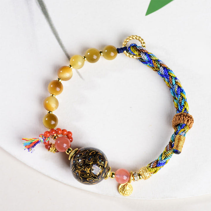 Buddha Stones Tibetische Lackperle Handgewebtes Tigerauge-Stein-Schutzarmband - image 7