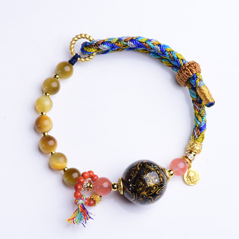 Buddha Stones Tibetische Lackperle Handgewebtes Tigerauge-Stein-Schutzarmband - image 8