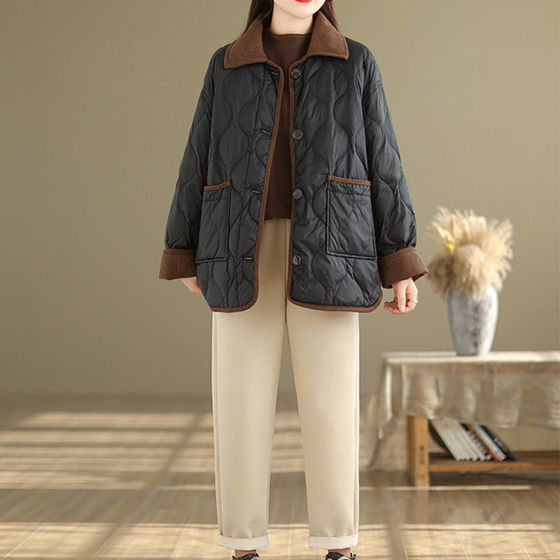Buddha Stones Damen-Langarm-Baumwolljacke mit kontrastfarbenem Revers und Taschen - image 10