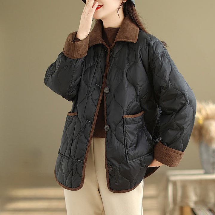 Buddha Stones Damen-Langarm-Baumwolljacke mit kontrastfarbenem Revers und Taschen - Schwarz - US14， UK/AU18，EU46 (2XL) - image 5