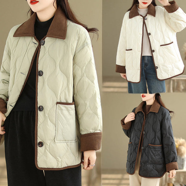 Buddha Stones Damen-Langarm-Baumwolljacke mit kontrastfarbenem Revers und Taschen - image 24