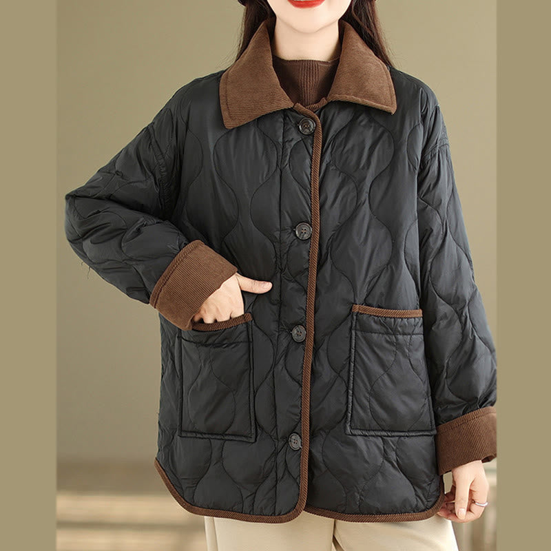 Buddha Stones Damen-Langarm-Baumwolljacke mit kontrastfarbenem Revers und Taschen - image 9