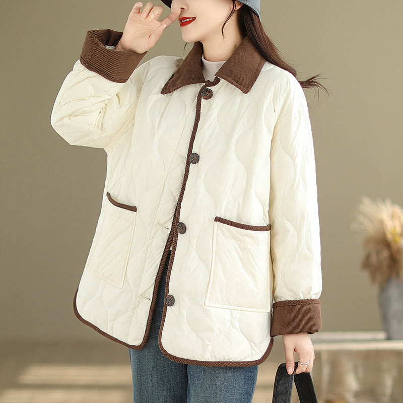 Buddha Stones Damen-Langarm-Baumwolljacke mit kontrastfarbenem Revers und Taschen - image 2