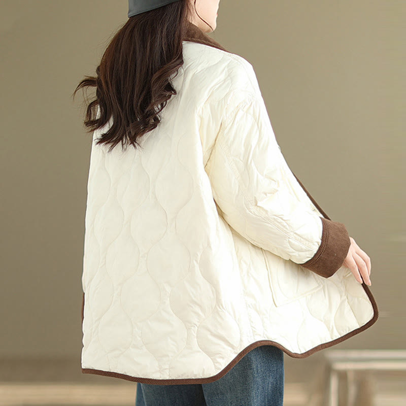 Buddha Stones Damen-Langarm-Baumwolljacke mit kontrastfarbenem Revers und Taschen - image 1