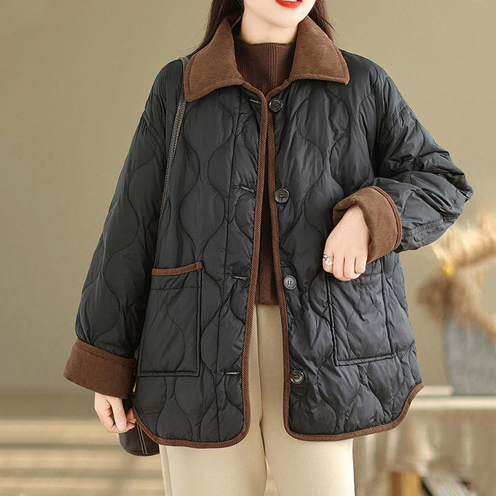 Buddha Stones Damen-Langarm-Baumwolljacke mit kontrastfarbenem Revers und Taschen - image 8