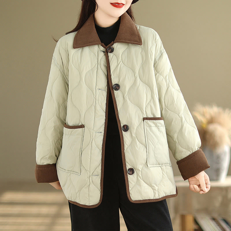Buddha Stones Damen-Langarm-Baumwolljacke mit kontrastfarbenem Revers und Taschen - Blasse Goldrute - US14， UK/AU18，EU46 (2XL) - image 13