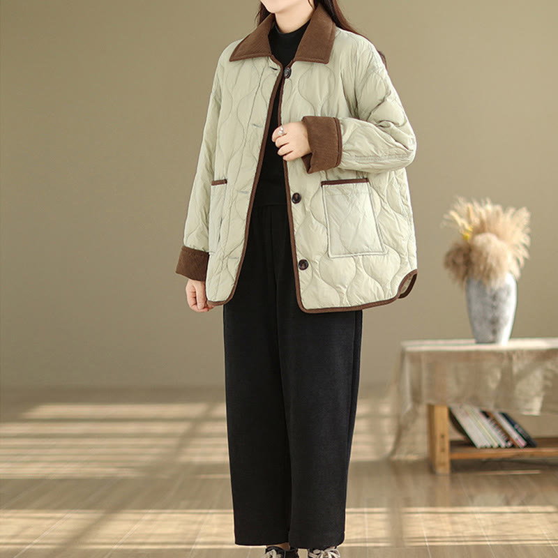 Buddha Stones Damen-Langarm-Baumwolljacke mit kontrastfarbenem Revers und Taschen - image 18