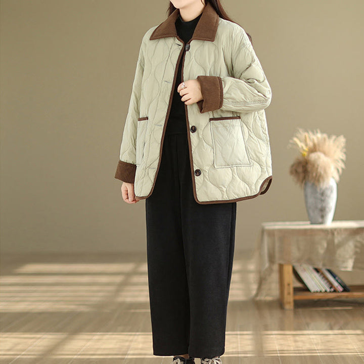 Buddha Stones Damen-Langarm-Baumwolljacke mit kontrastfarbenem Revers und Taschen - image 18