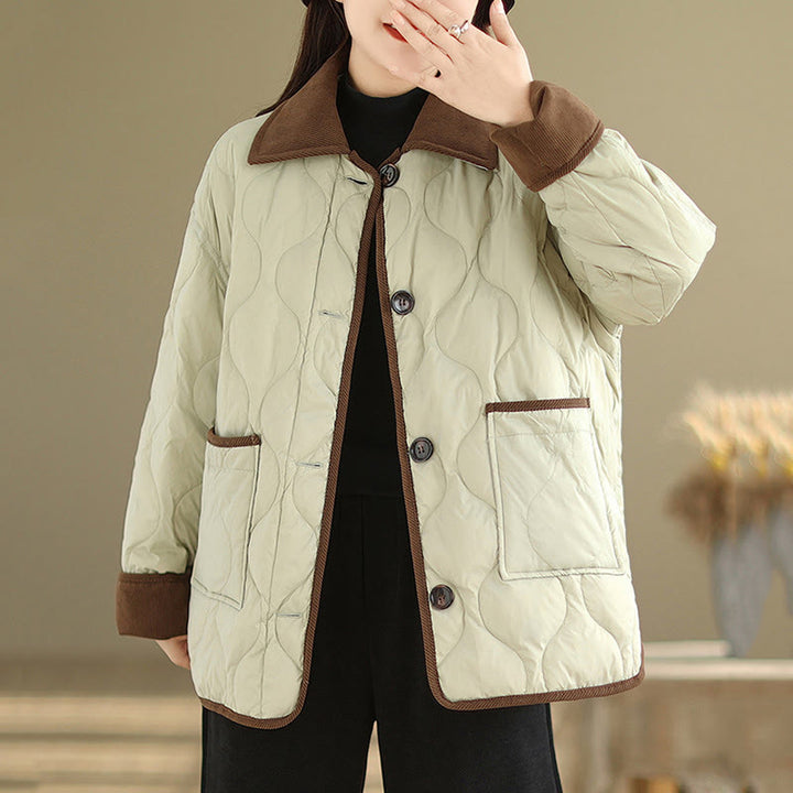 Buddha Stones Damen-Langarm-Baumwolljacke mit kontrastfarbenem Revers und Taschen - image 14