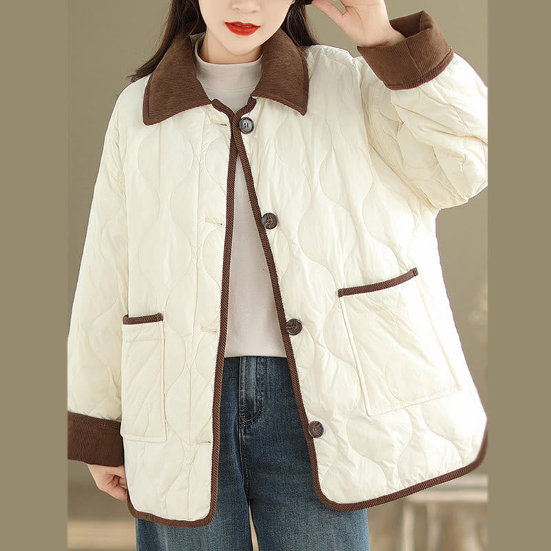 Buddha Stones Damen-Langarm-Baumwolljacke mit kontrastfarbenem Revers und Taschen - image 3